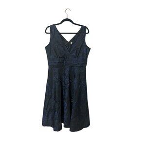 Coldwater Creek Blue Taffeta Beaded Cocktail Dress Size 12